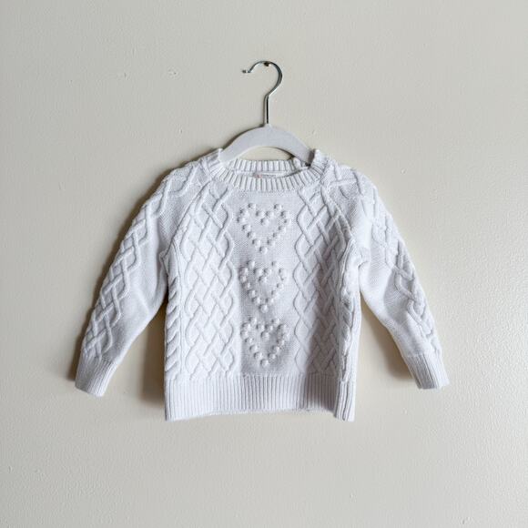 J. Crew Crewcuts White Heart Cable Knit Sweater - XXS (2-3) - Picture 7 of 7